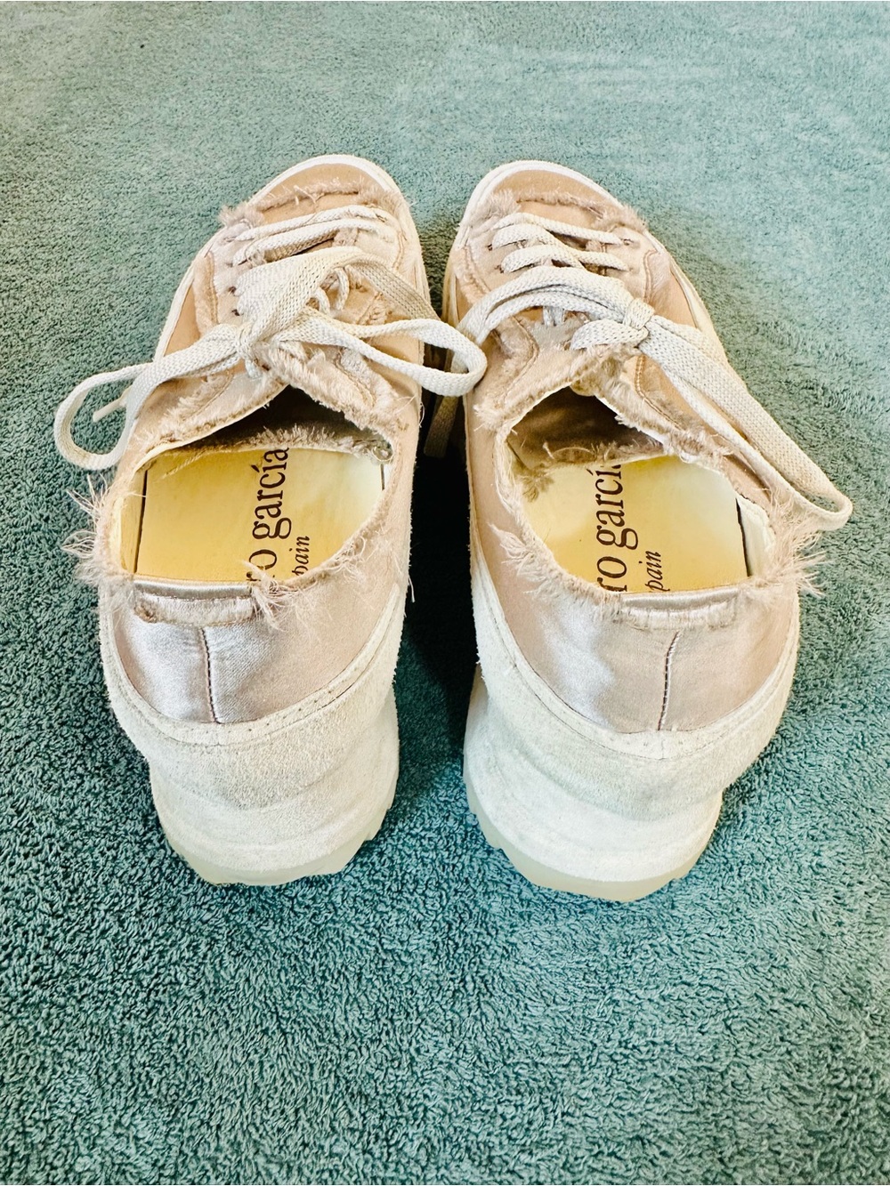 Pedro Garcia Frayed Satin Platform Sneakers Beige Cream Spain EU 39.5 - Picture 4 of 8